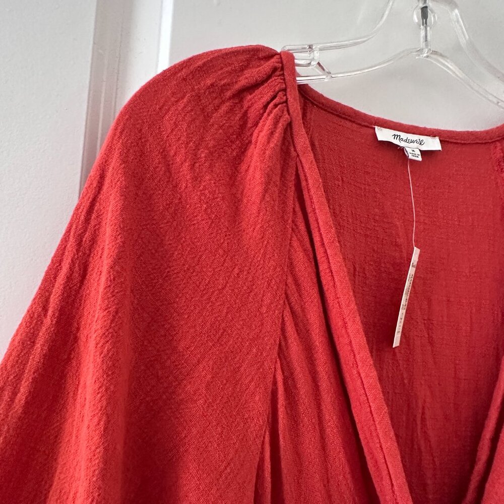 NWT Madewell Marianna Puff-Sleeve Midi Dress Orange Women's Size Medium Peasant - Picture 6 of 16